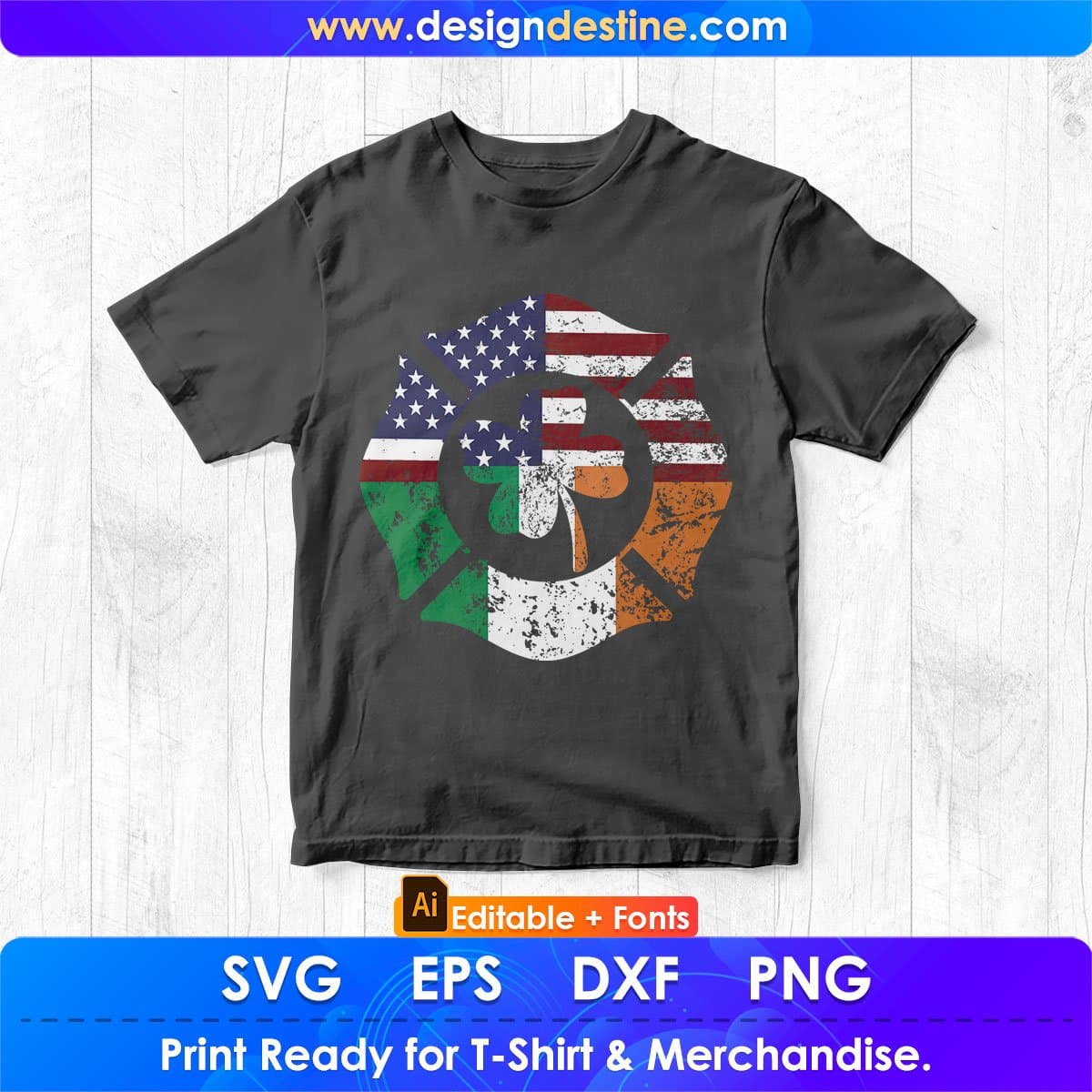 American Flag Firefighter St Patrick's Day Irish T shirt Design In Ai Png Svg Cutting Printable Files