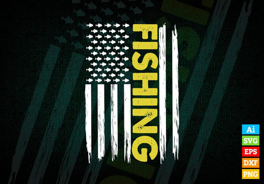 American Flag Fishing Editable Vector T-shirt Design in Ai Svg Png Files