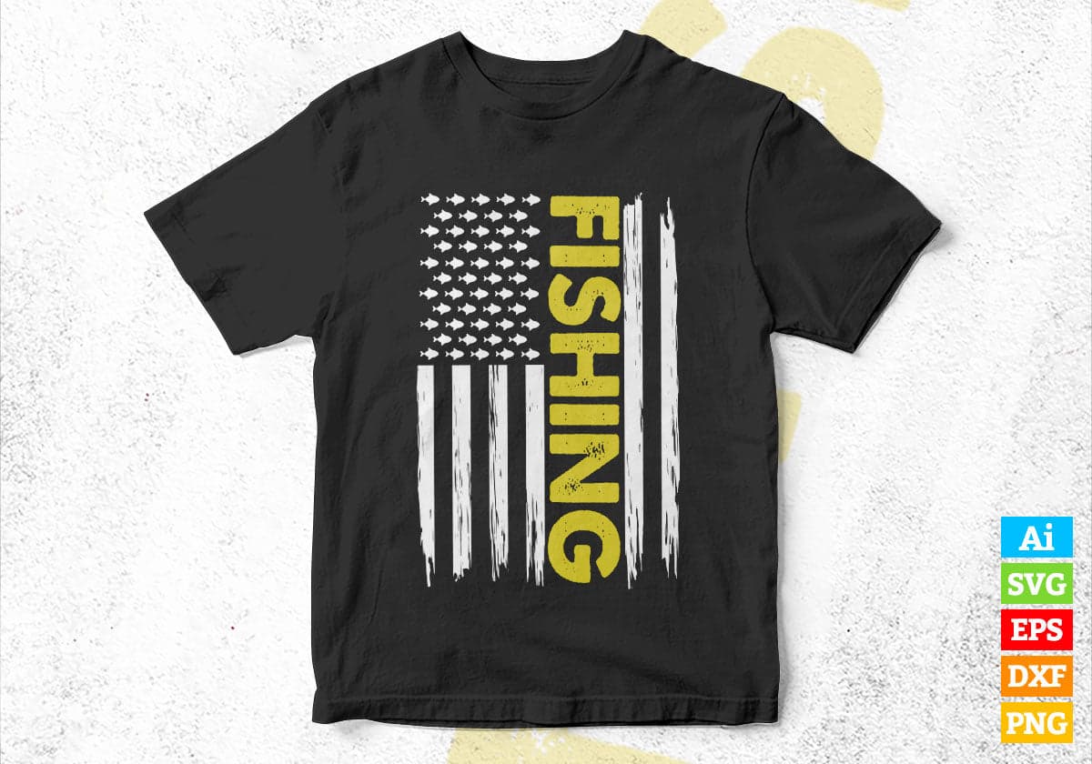 American Flag Fishing Editable Vector T-shirt Design in Ai Svg Png Files