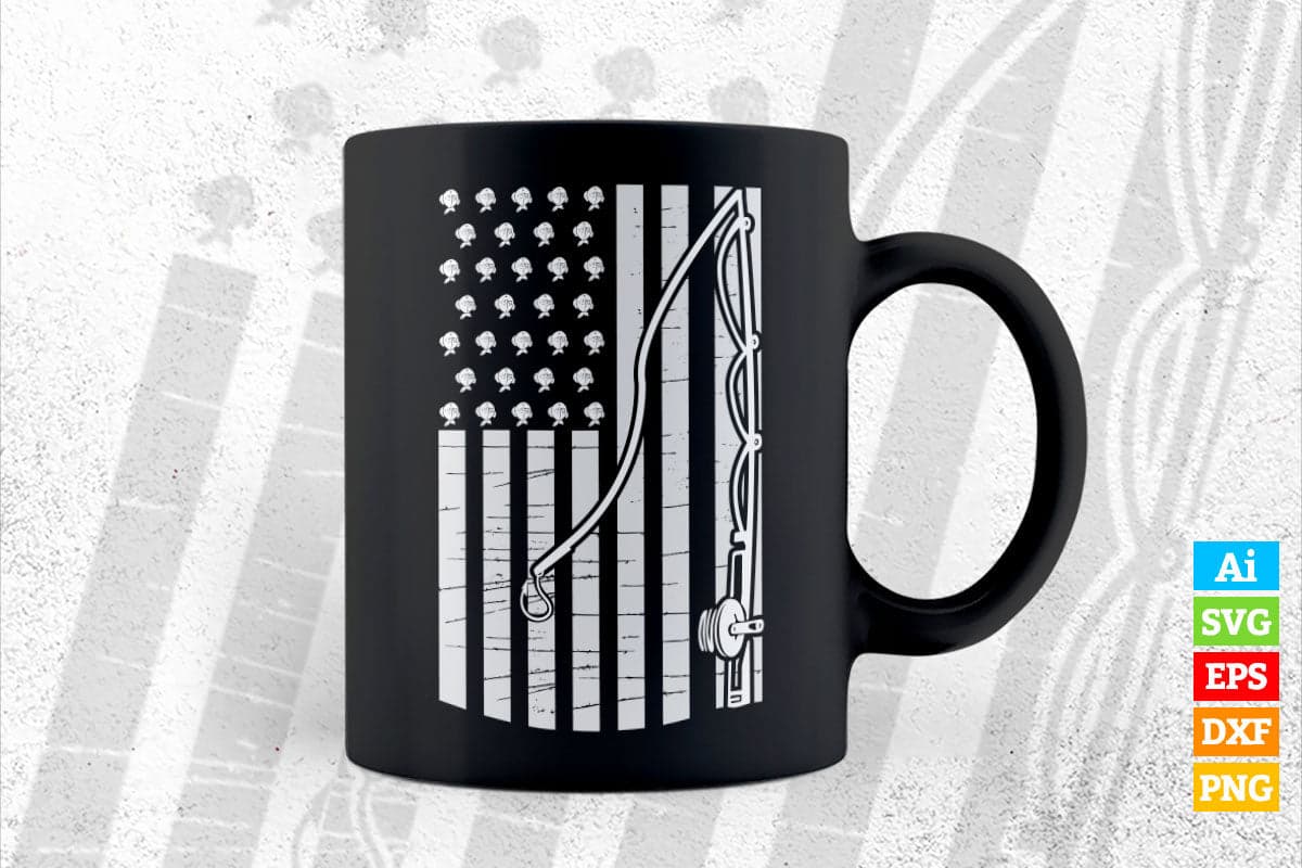 American flag Fishing Patriotic USA Fisherman Vector T shirt Design in Ai Png Svg Printable Files