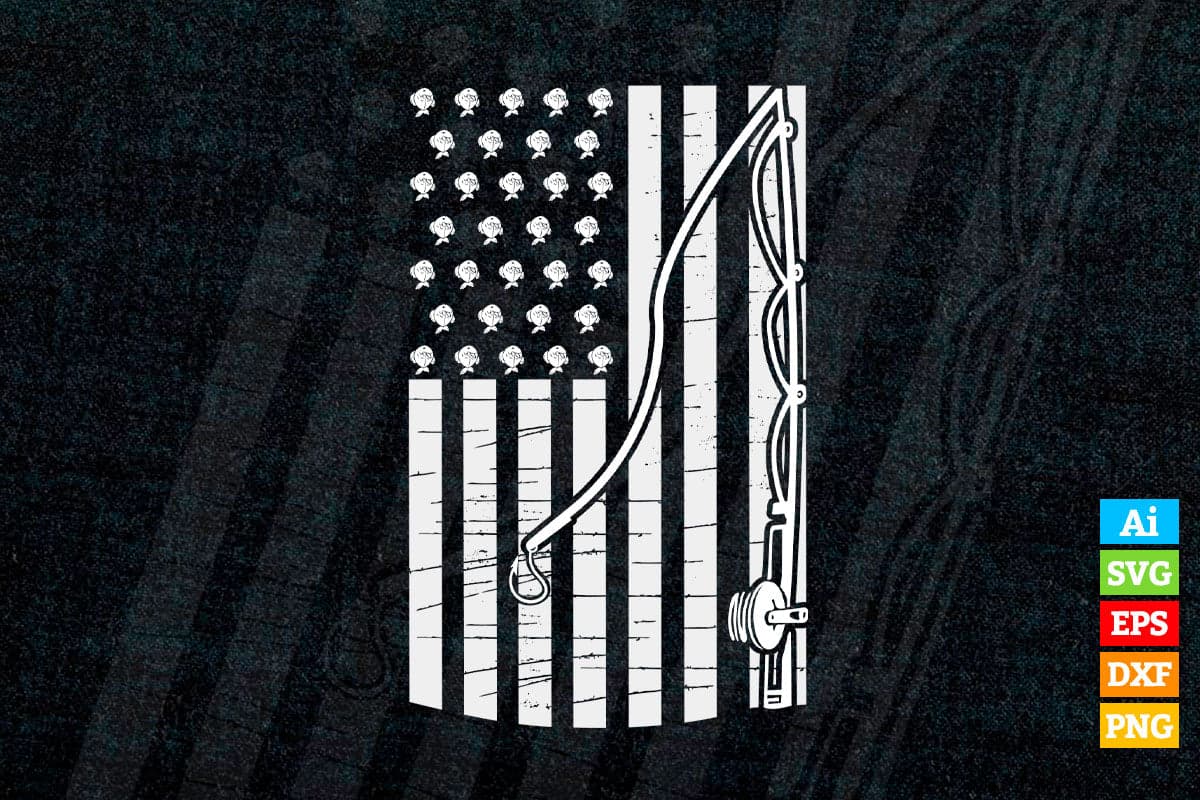American flag Fishing Patriotic USA Fisherman Vector T shirt Design in Ai Png Svg Printable Files