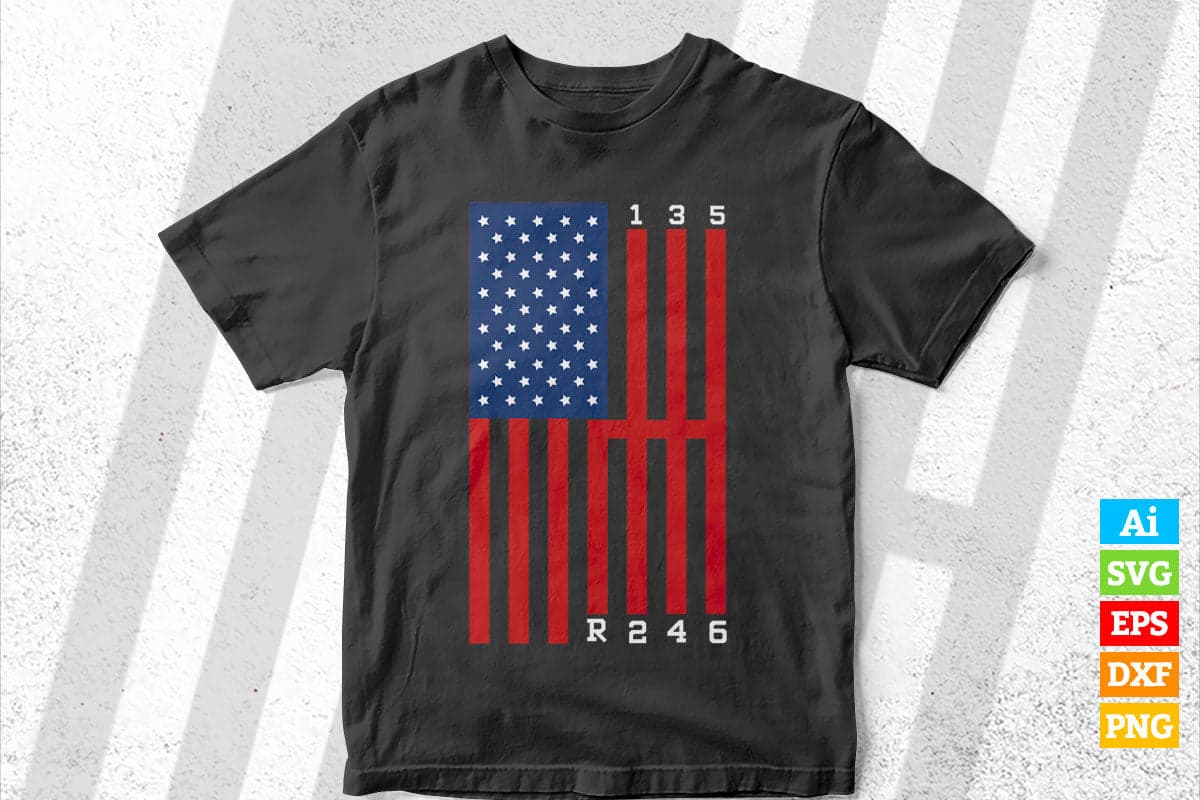 American Flag Muscle Car 6 Gears Mechanic Editable Vector T-shirt Design in Ai Png Svg Files