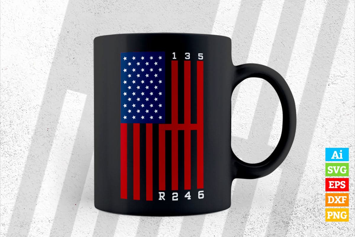American Flag Muscle Car 6 Gears Mechanic Editable Vector T-shirt Design in Ai Png Svg Files