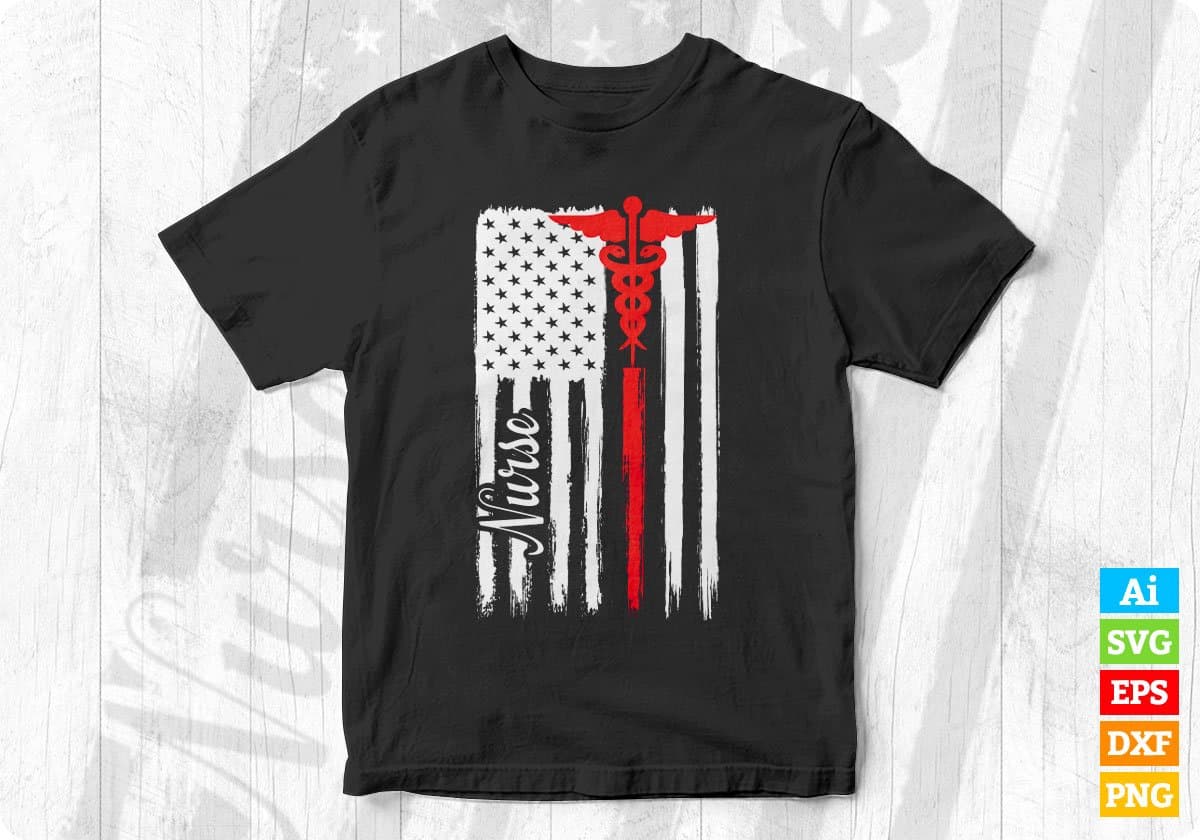 American Flag Nurse USA Nurses Gift Editable T shirt Design In Ai Svg Print File