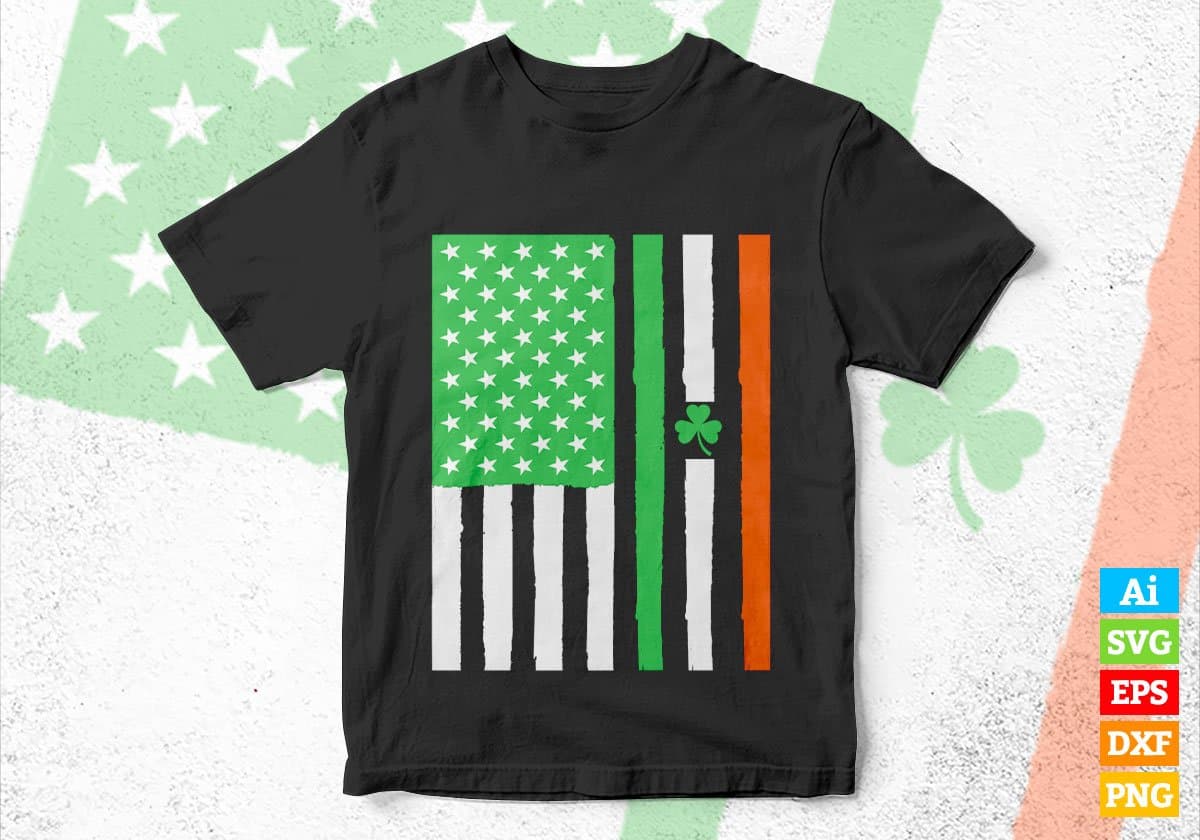 American Flag St Patrick's Day Editable Vector T-shirt Design in Ai Svg Png Files