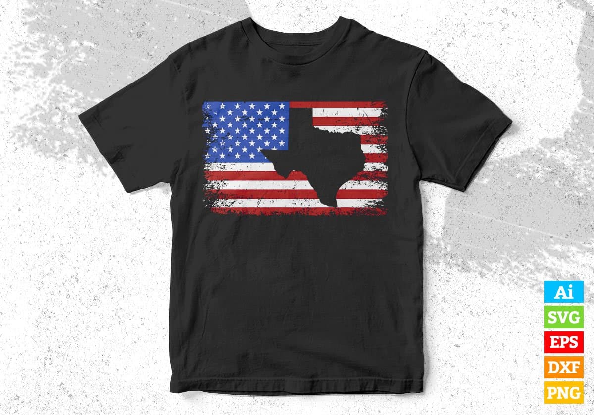 American Flag Texas 4th of July Editable Vector T shirt Design In Svg Png Printable Files
