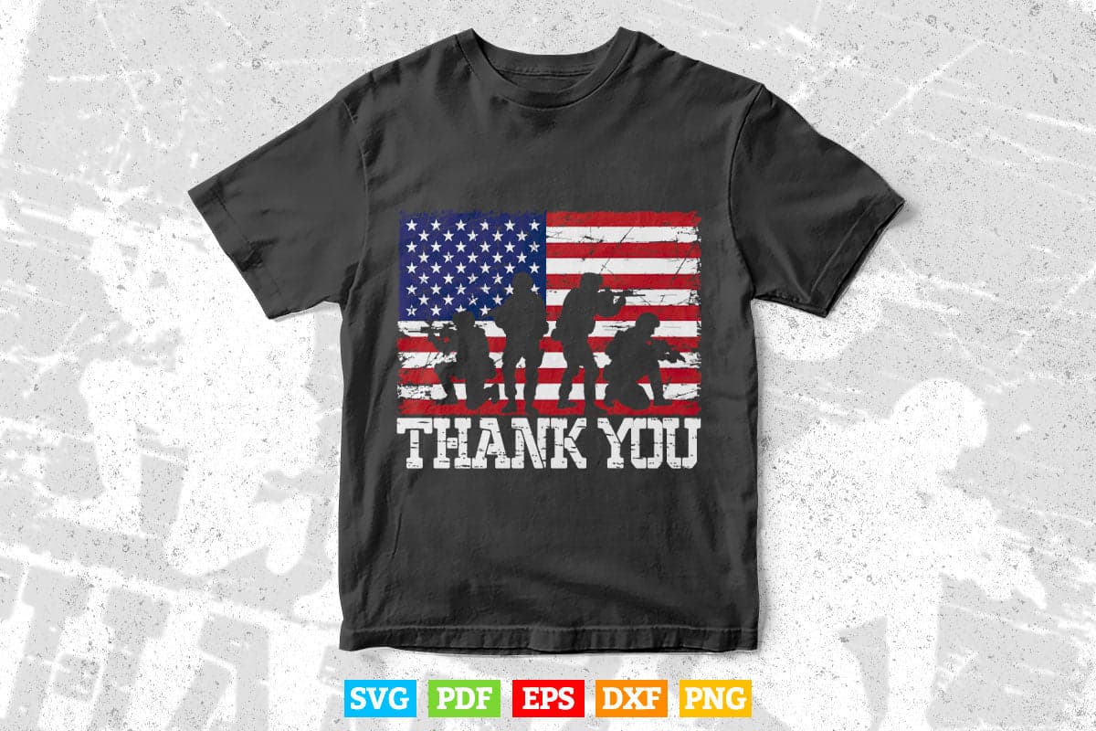 American Flag Thank you Proud Veteran 4th of July Svg T shirt Design.