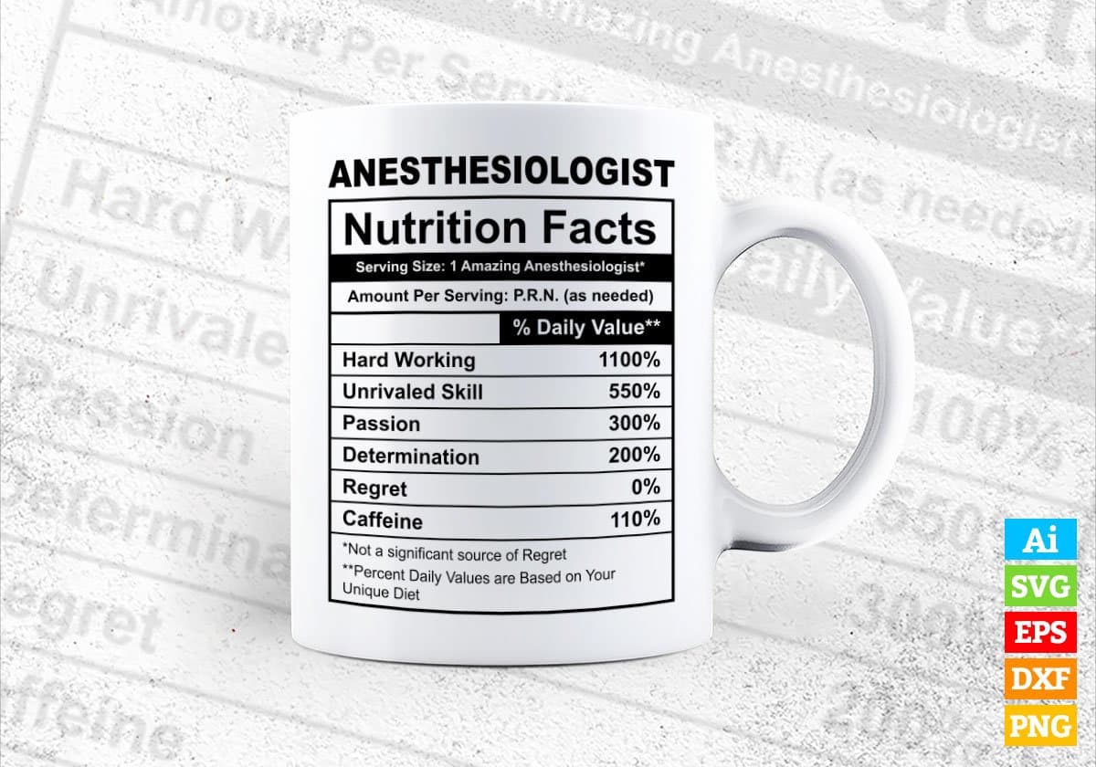 Anesthesiologist Nutrition Facts Editable Vector T-shirt Design in Ai Svg Files