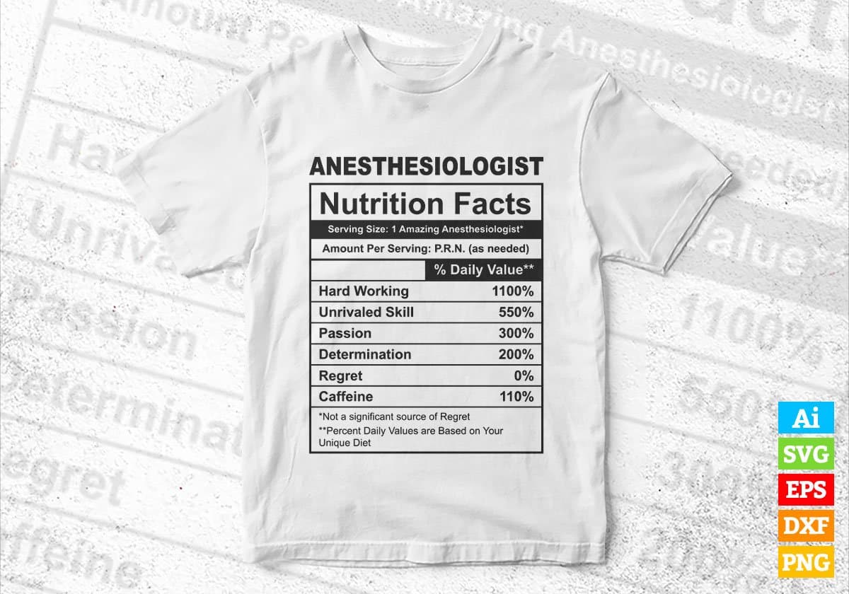 Anesthesiologist Nutrition Facts Editable Vector T-shirt Design in Ai Svg Files