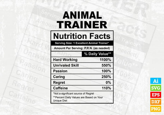 Animal Trainer Nutrition Facts Editable Vector T-shirt Design in Ai Svg Files