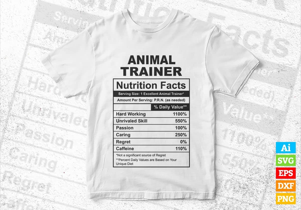 Animal Trainer Nutrition Facts Editable Vector T-shirt Design in Ai Svg Files