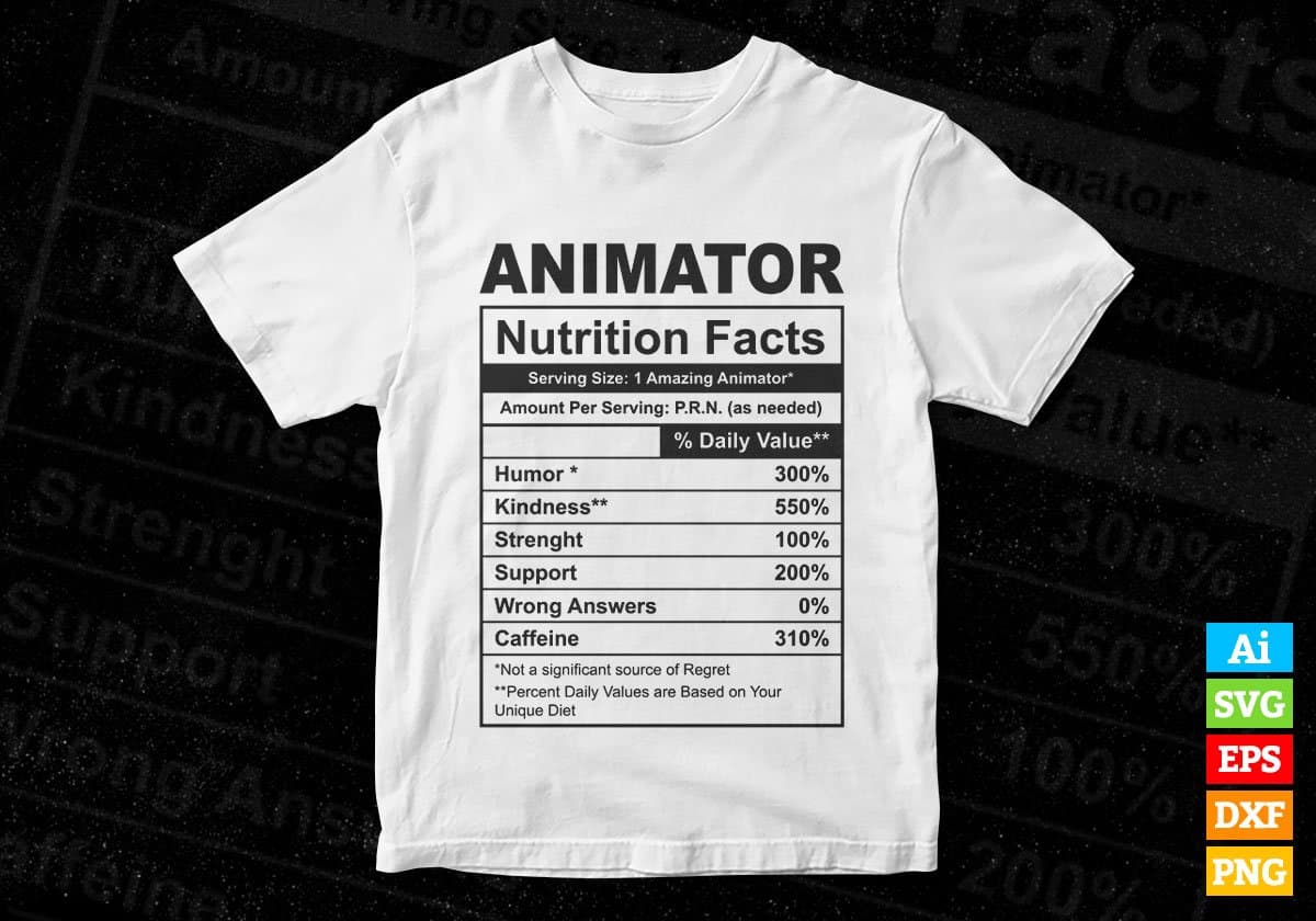 Animator Nutrition Facts Editable Vector T-shirt Design in Ai Svg Files