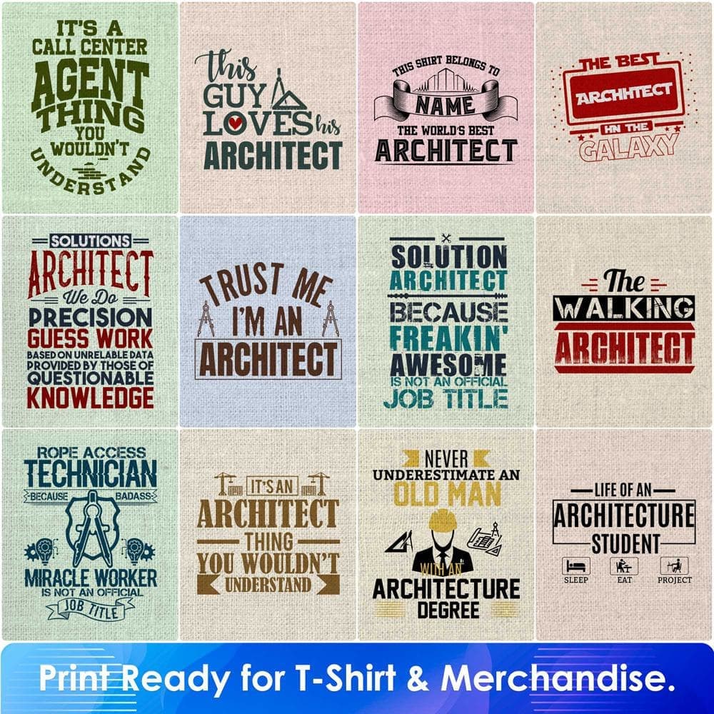 Architect 50 Editable T shirt Designs Bundle Part 1