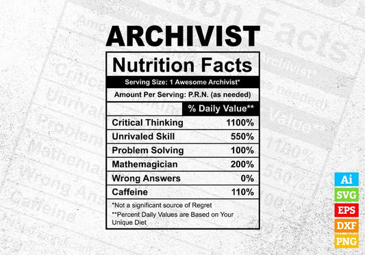 Archivist Nutrition Facts Editable Vector T-shirt Design in Ai Svg Files