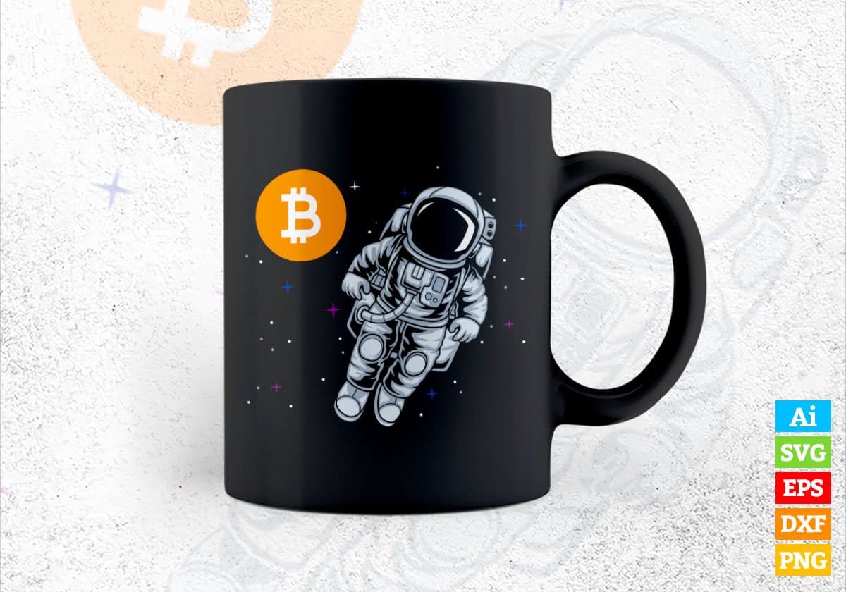 Astronaut BTC To The Moon Crypto Bitcoin Vector T-shirt Design in Ai Svg Png Printable Files