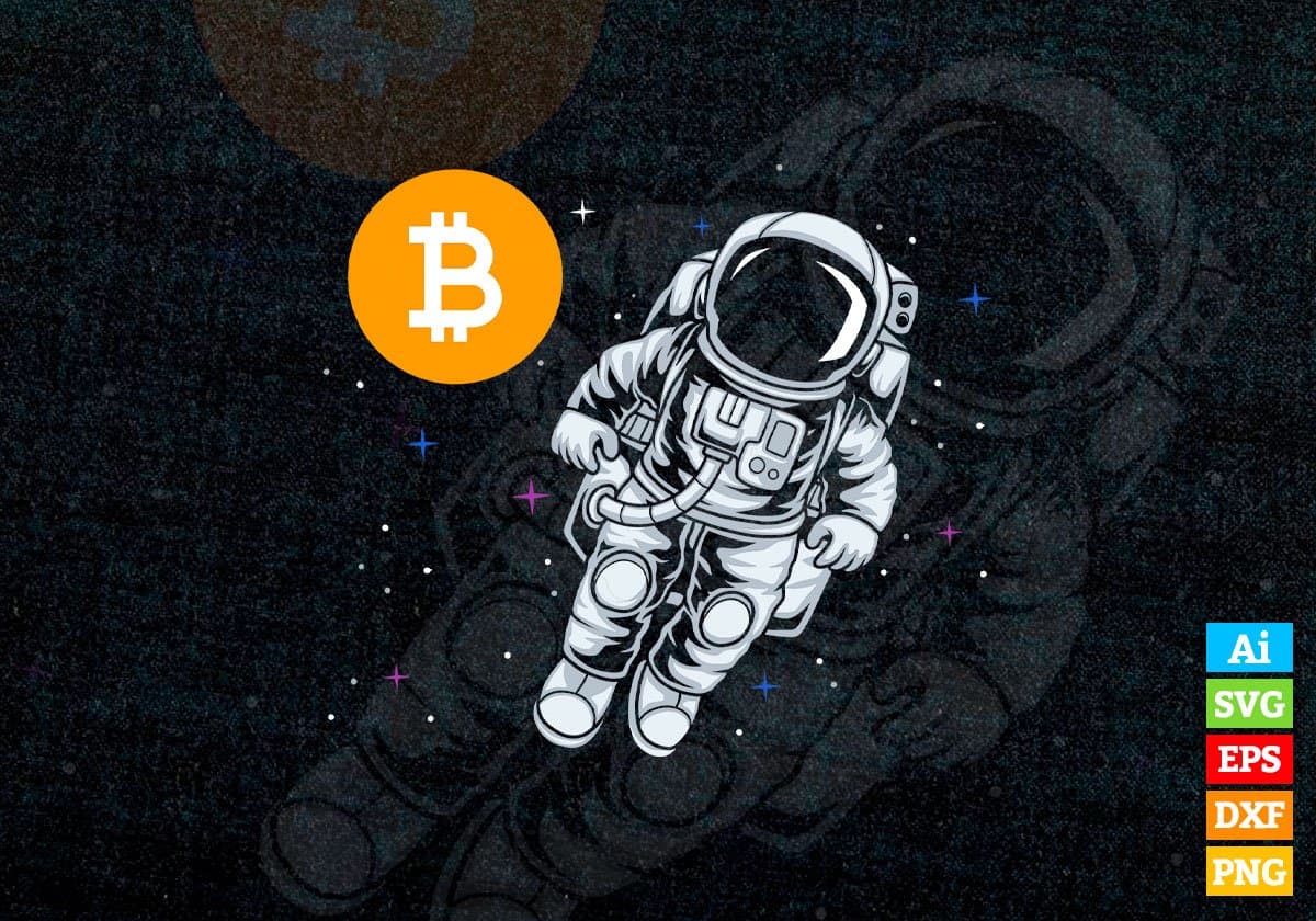 Astronaut BTC To The Moon Crypto Bitcoin Vector T-shirt Design in Ai Svg Png Printable Files