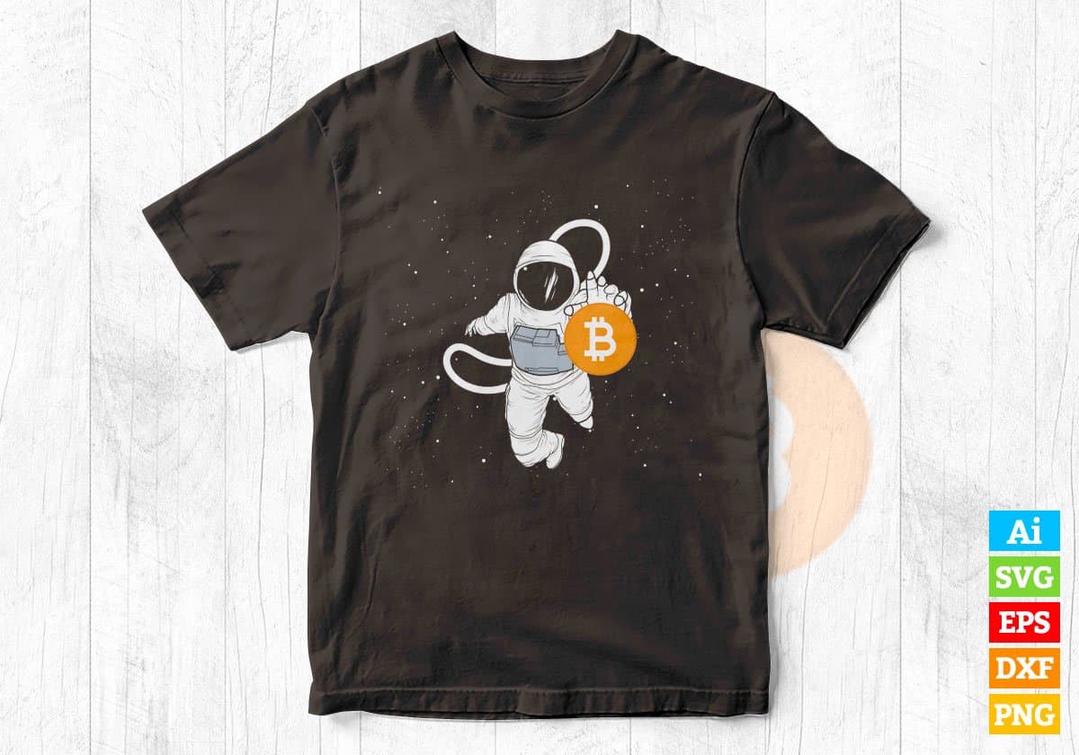 Astronaut Reaching For Bitcoin Vector T-shirt Design in Ai Svg Png Printable Files