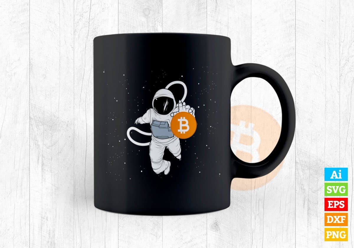 Astronaut Reaching For Bitcoin Vector T-shirt Design in Ai Svg Png Printable Files