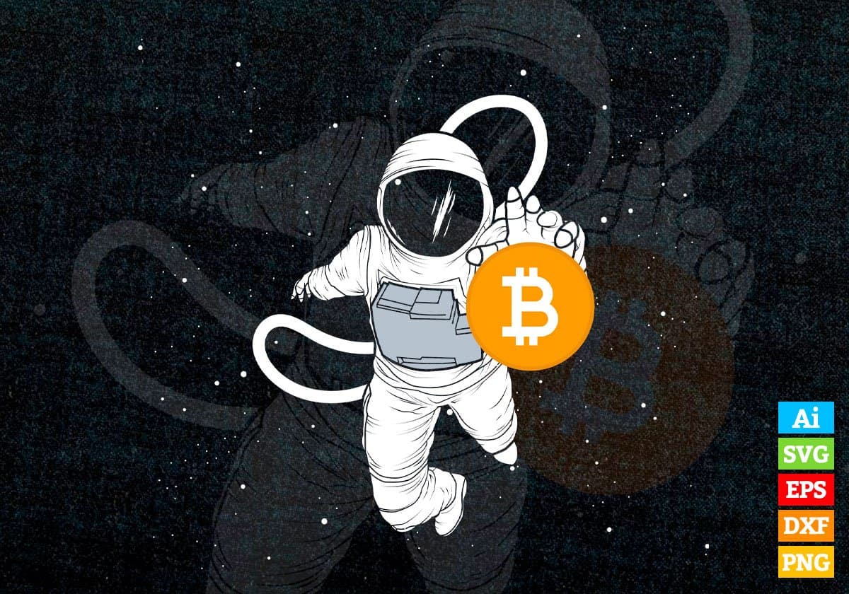 Astronaut Reaching For Bitcoin Vector T-shirt Design in Ai Svg Png Printable Files