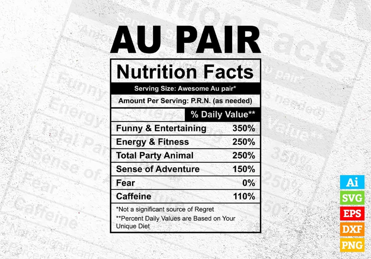 Au Pair Nutrition Facts Editable Vector T-shirt Design in Ai Svg Files