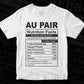 Au Pair Nutrition Facts Editable Vector T-shirt Design in Ai Svg Files