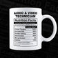 Audio & Video Technician Nutrition Facts Editable Vector T-shirt Design in Ai Svg Files