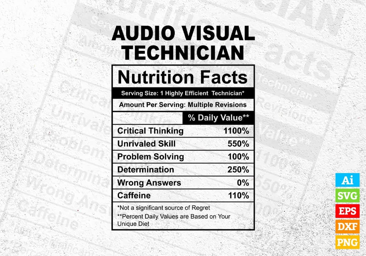 Audio Visual Technician Nutrition Facts Editable Vector T-shirt Design in Ai Svg Files
