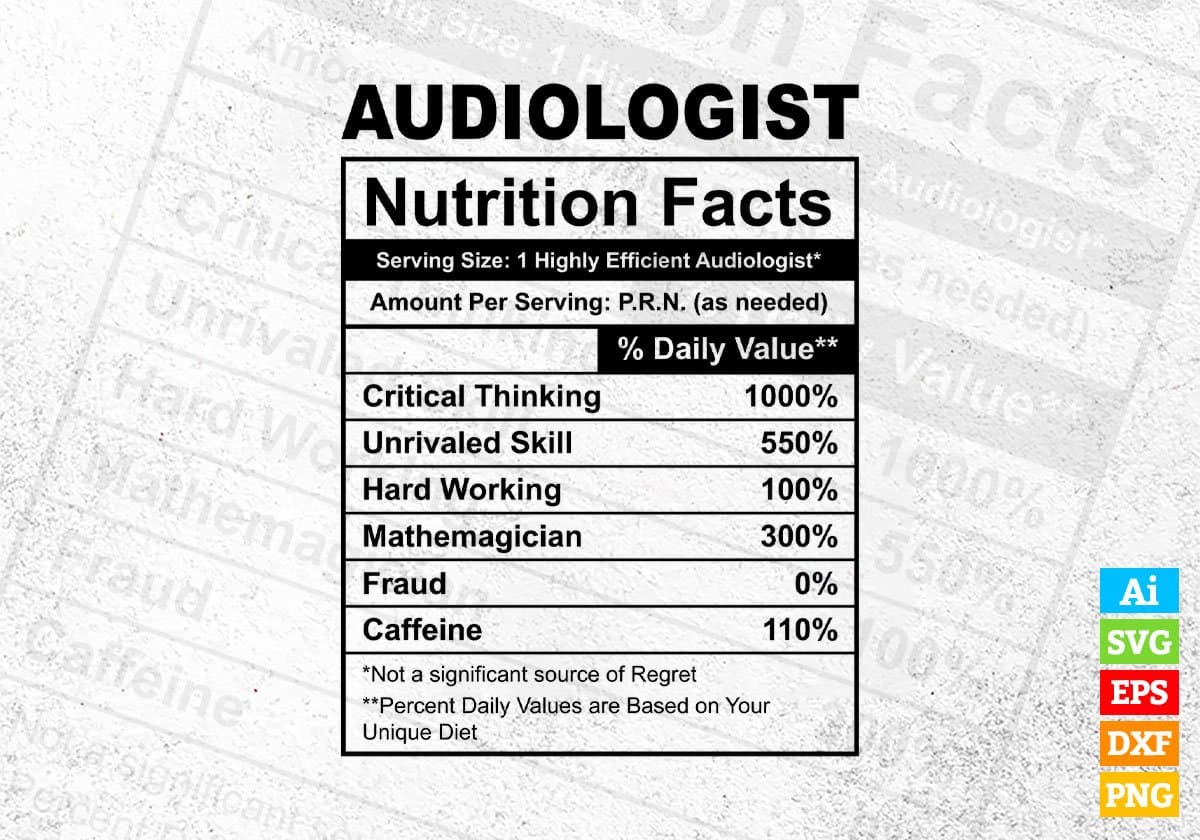 Audiologist Nutrition Facts Editable Vector T-shirt Design in Ai Svg Files