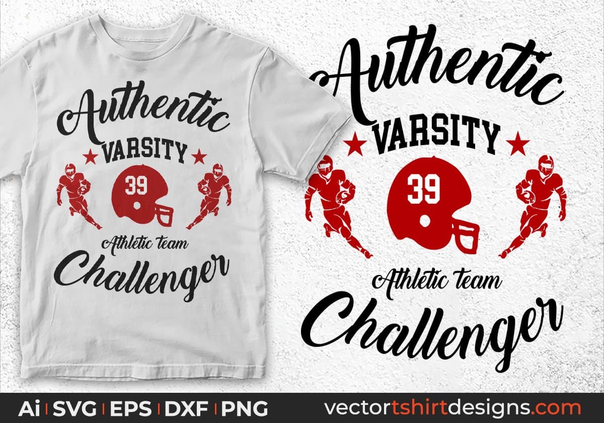 Authentic Varsity 39 Challenger American Football T shirt Design