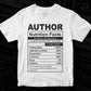 Author Nutrition Facts Editable Vector T-shirt Design in Ai Svg Files