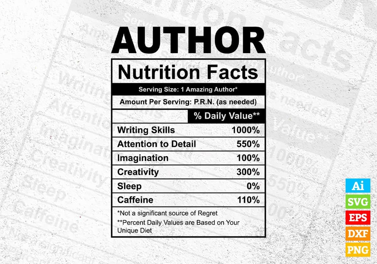 Author Nutrition Facts Editable Vector T-shirt Design in Ai Svg Files
