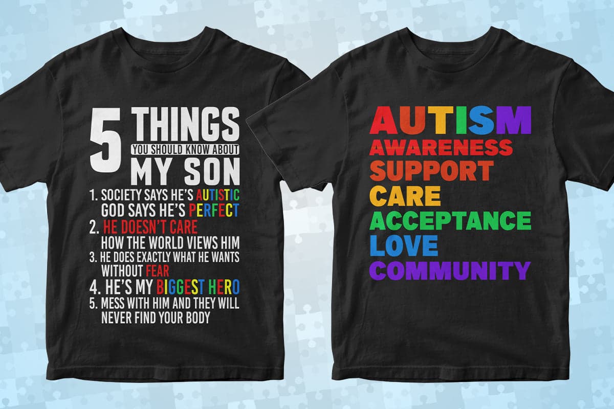 Autism 50 Editable T-Shirt Designs Bundle Part 2