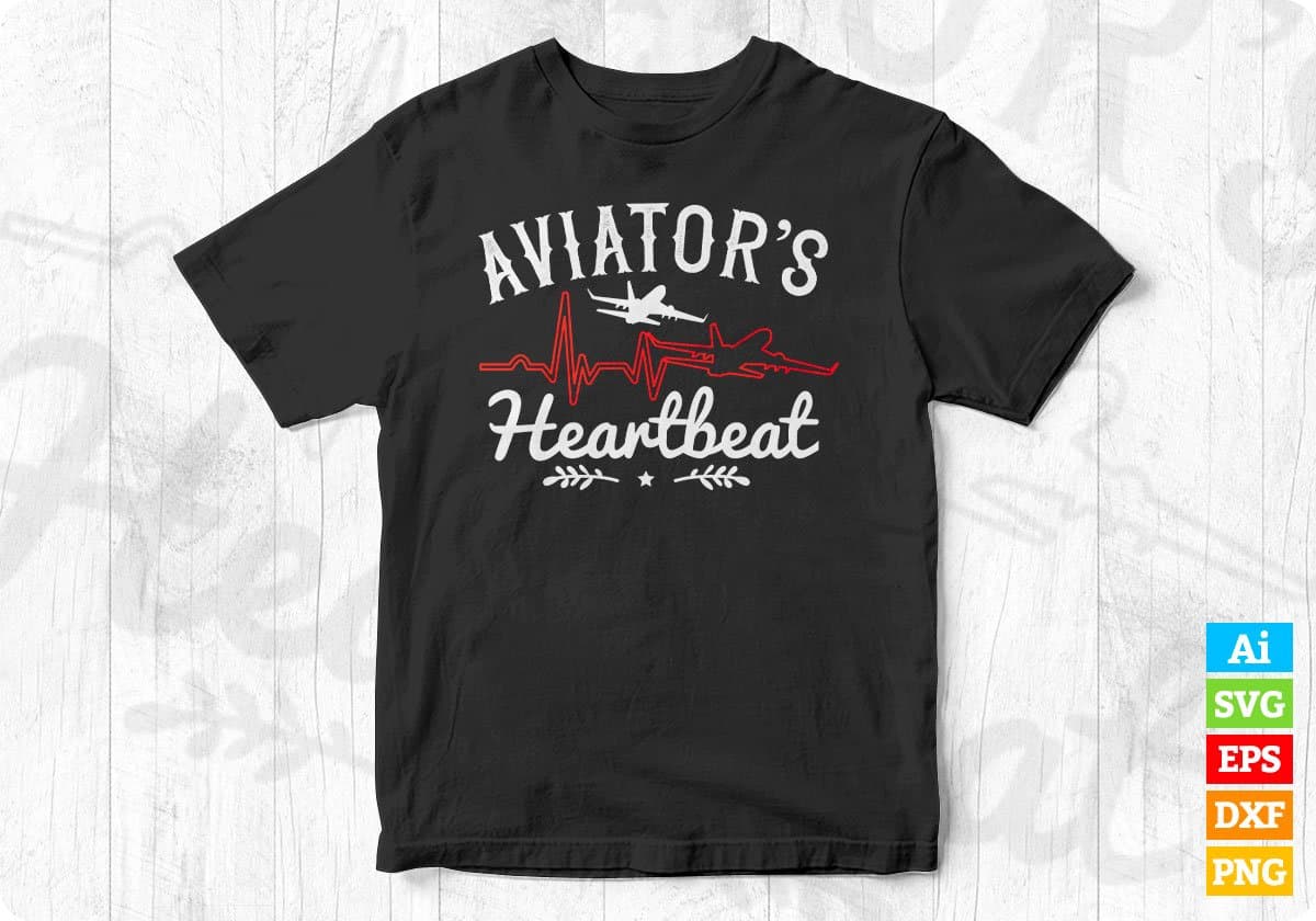 Aviator's Heartbeat Aviation Editable T shirt Design In Ai Svg Printable Files