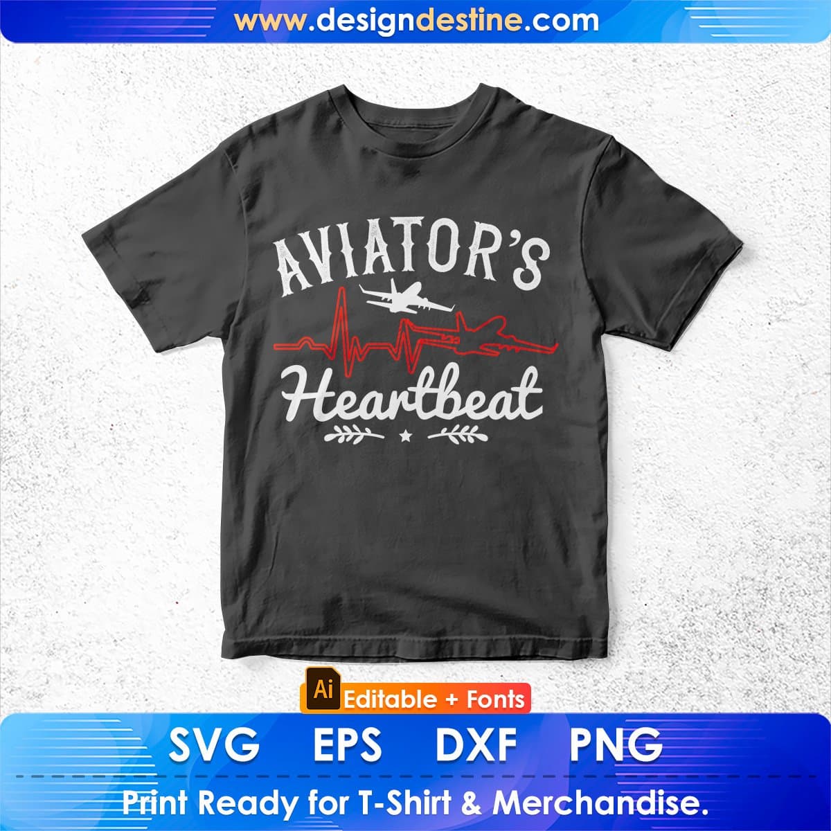 Aviator's Heartbeat Aviation Editable T shirt Design In Ai Svg Printable Files