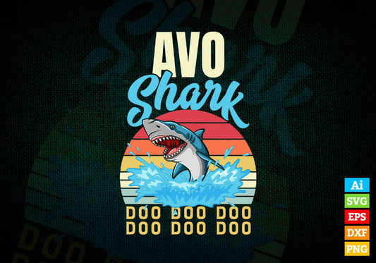 Avo Shark Father's Day Vintage Editable Vector T-shirt Design in Ai Svg Png Files