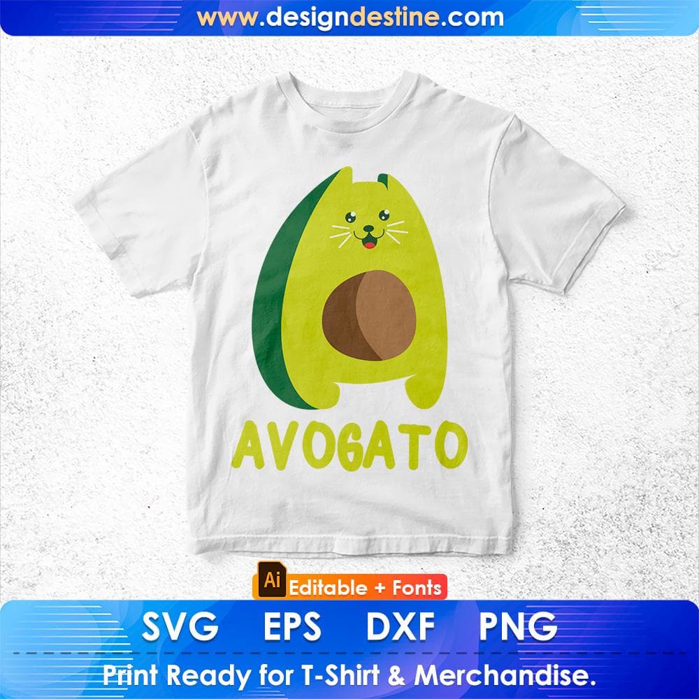 Avogato Avocado Cat Gift T-Shirt Design in SVG Cutting Printable