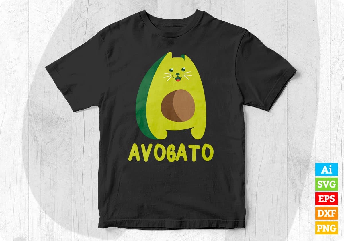 Avogato Avocado Cat Gift Editable T-Shirt Design in Ai PNG SVG Cutting Printable Files