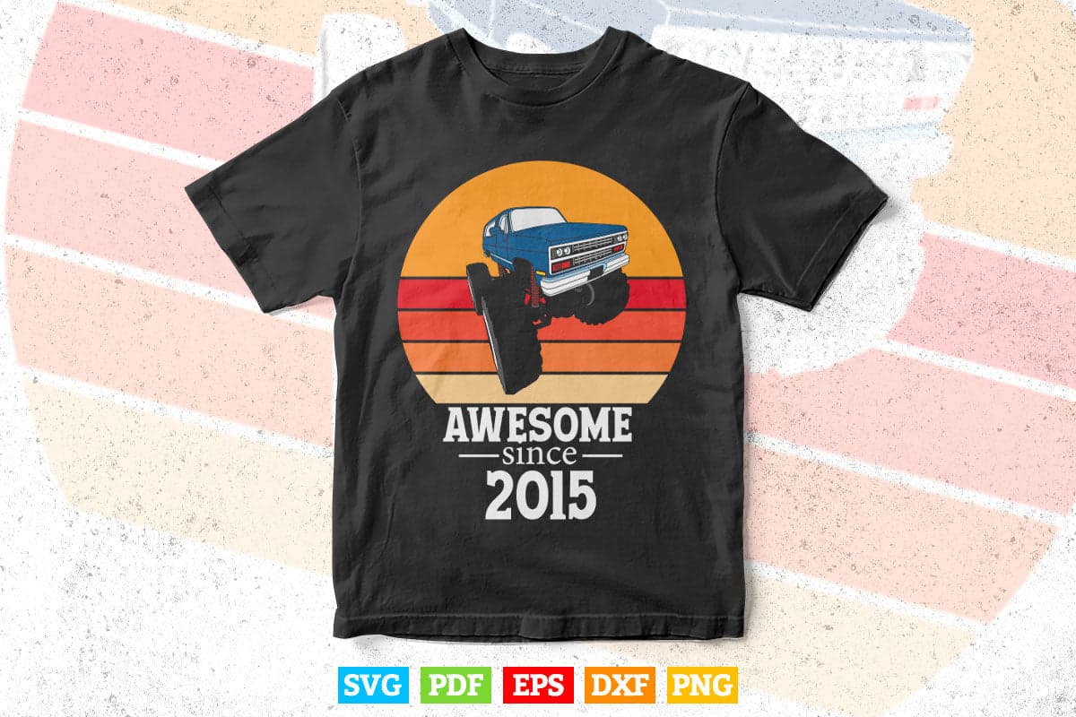 Awesome Since 2015 Birthday Boy 7 Years Old Monster Truck Svg T shirt Design.