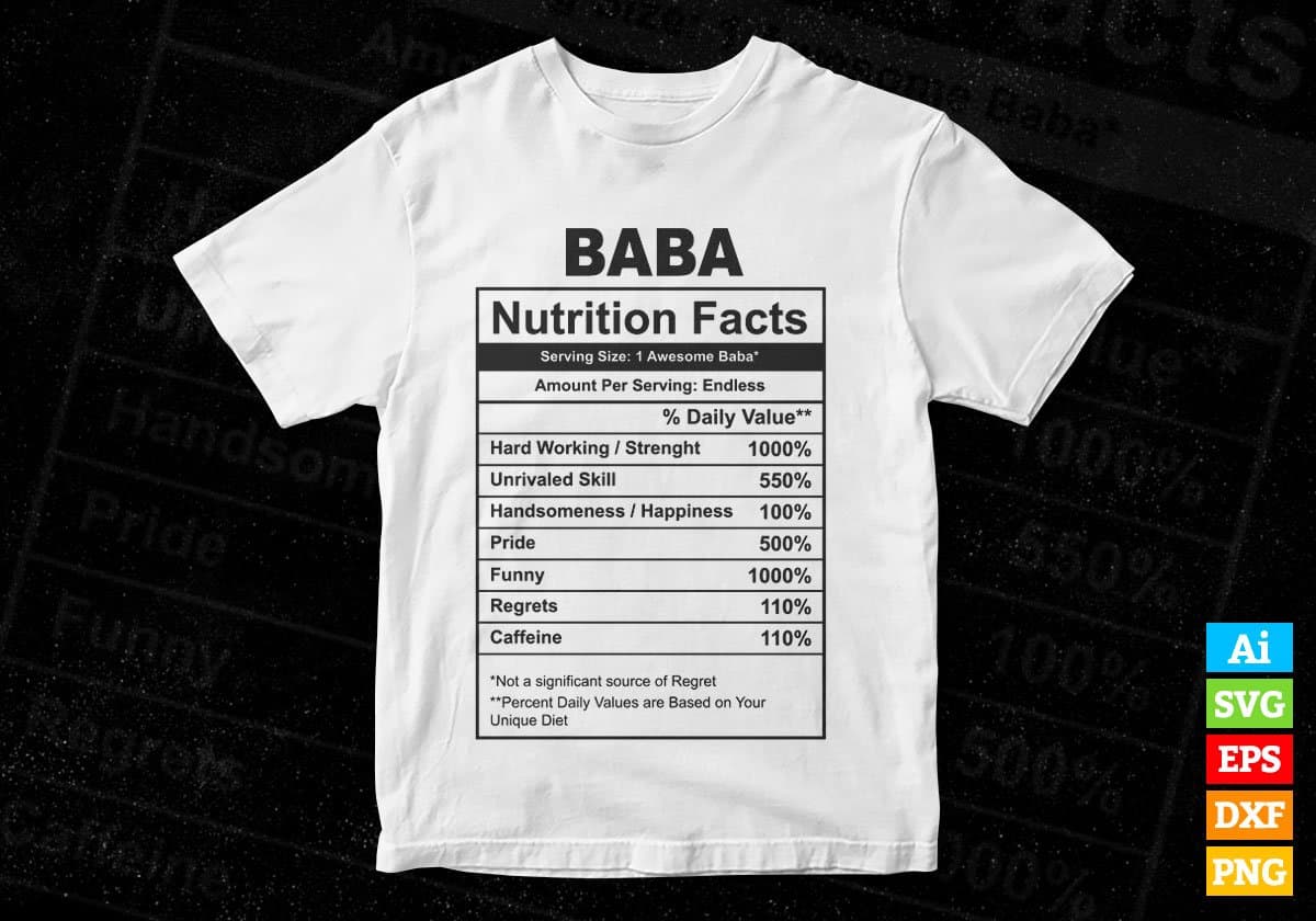 Baba Nutrition Facts Father's Day Editable Vector T-shirt Design in Ai Svg Files