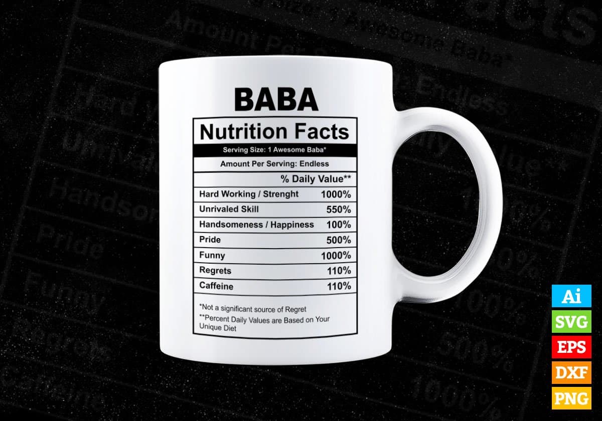 Baba Nutrition Facts Father's Day Editable Vector T-shirt Design in Ai Svg Files