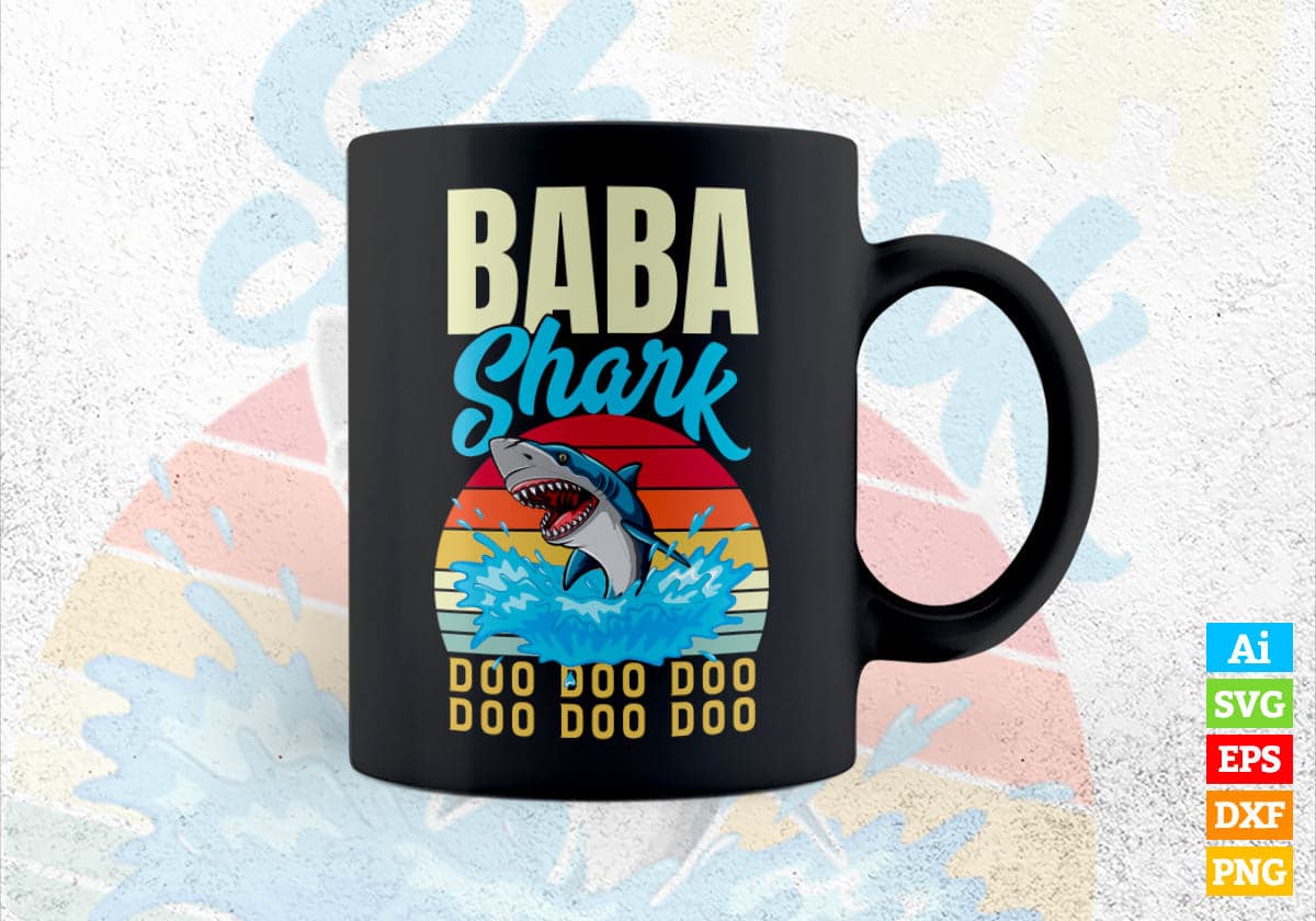 Baba Shark Father's Day Vintage Editable Vector T-shirt Design in Ai Svg Png Files