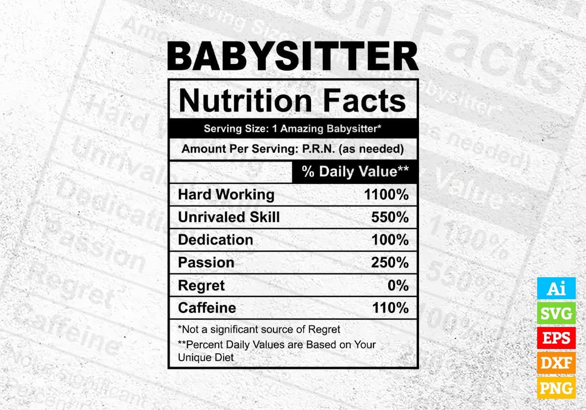 Babysitter Nutrition Facts Editable Vector T-shirt Design in Ai Svg Files