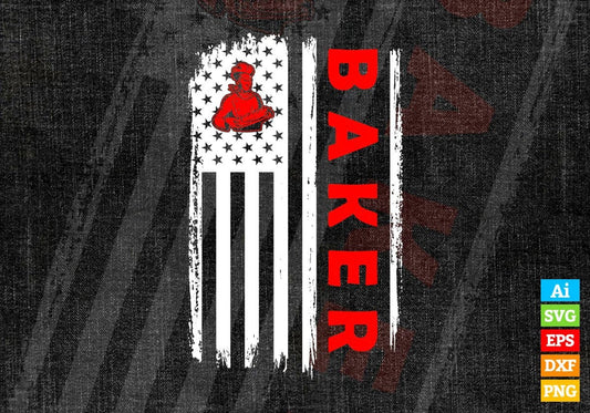 Baker USA Flag Proud Professions Gift Editable Vector T-shirt Design in Ai Svg Files