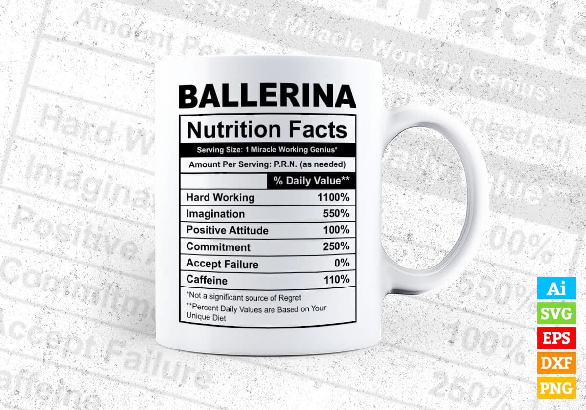Ballerina Nutrition Facts Editable Vector T-shirt Design in Ai Svg Files