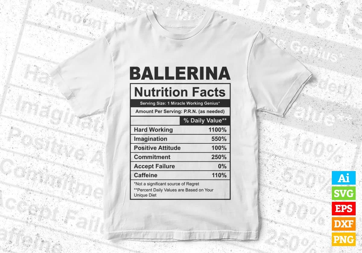 Ballerina Nutrition Facts Editable Vector T-shirt Design in Ai Svg Files