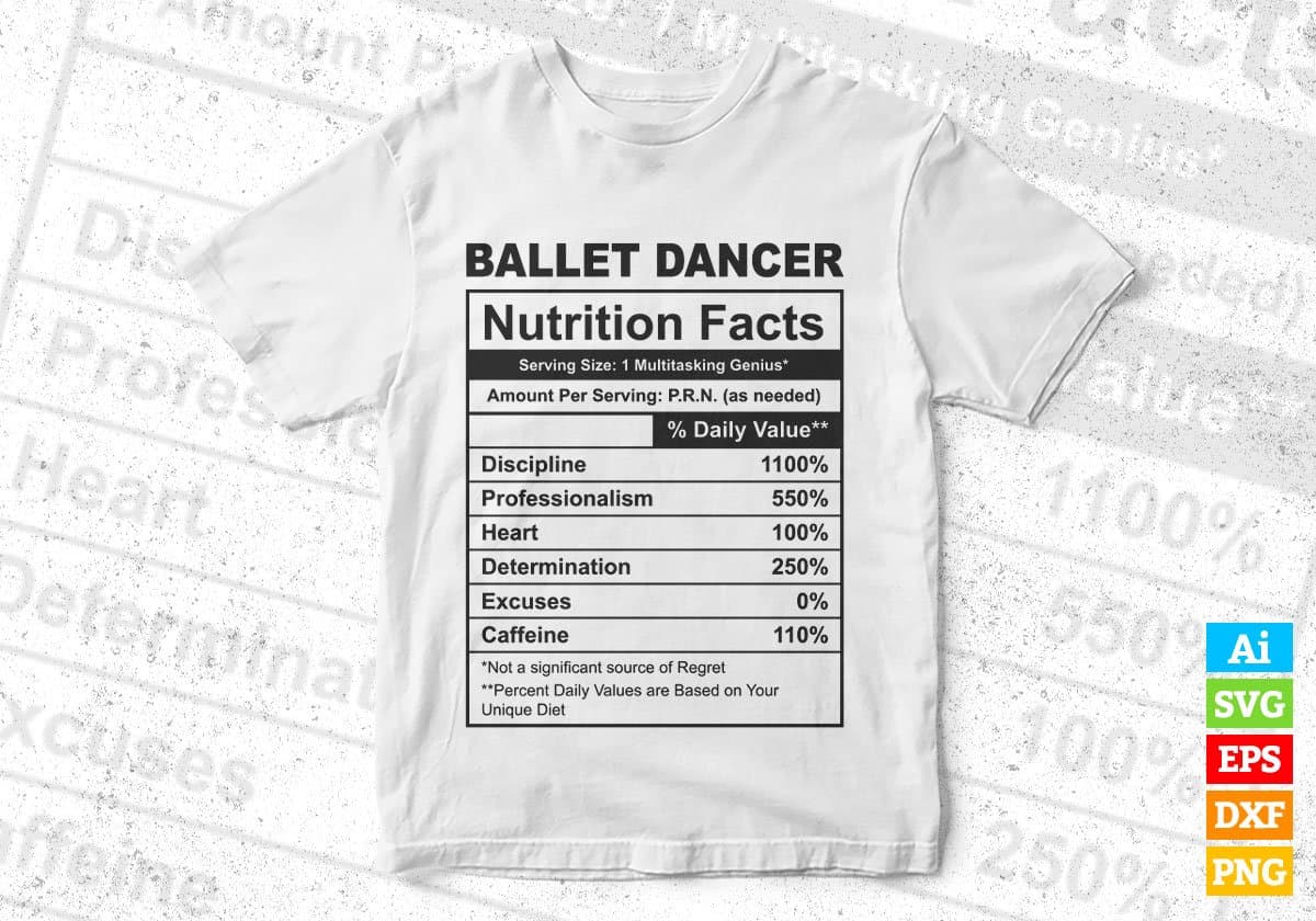 Ballet Dancer Nutrition Facts Editable Vector T-shirt Design in Ai Svg Files