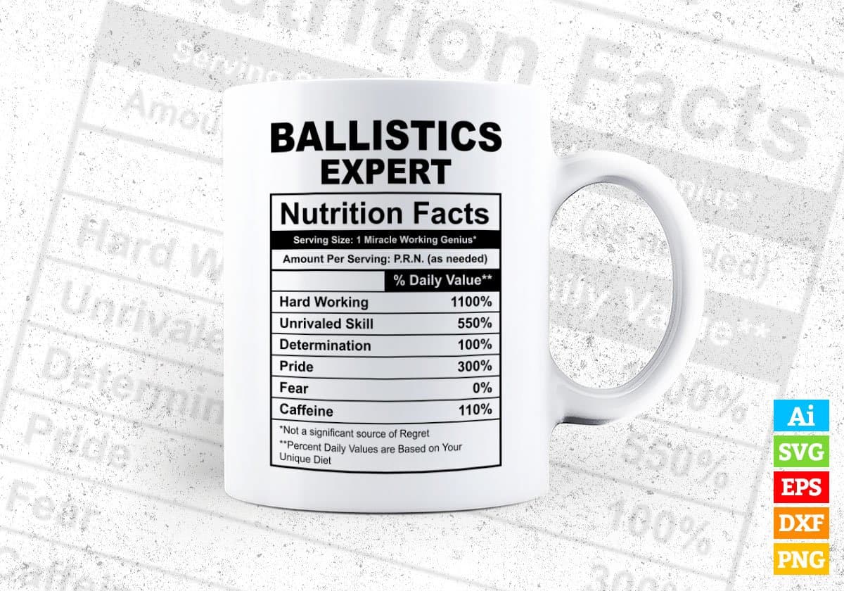 Ballistics Expert Nutrition Facts Editable Vector T-shirt Design in Ai Svg Files