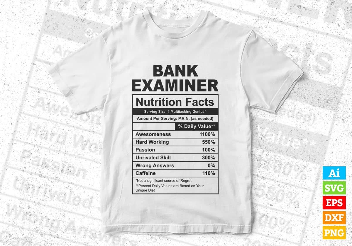 Bank Examiner Nutrition Facts Editable Vector T-shirt Design in Ai Svg Files