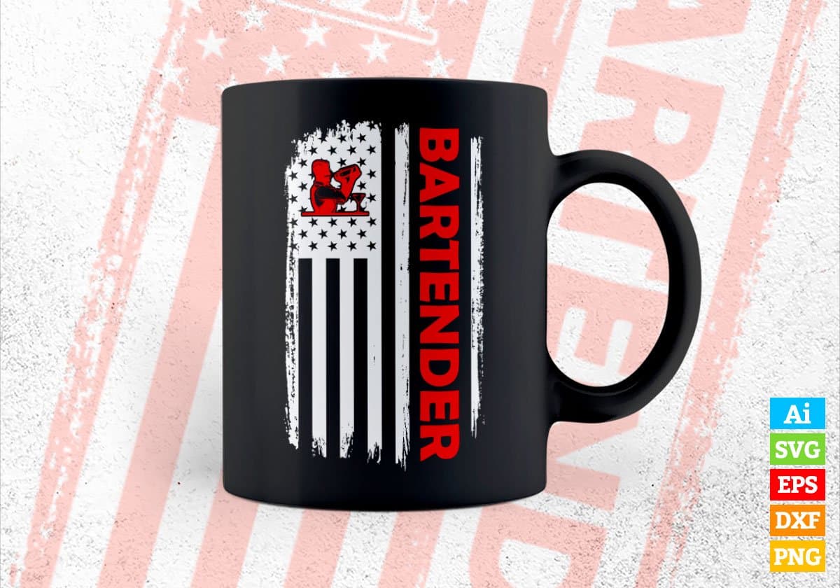 Bartender USA Flag Proud Professions Gift Editable Vector T-shirt Design in Ai Svg Files