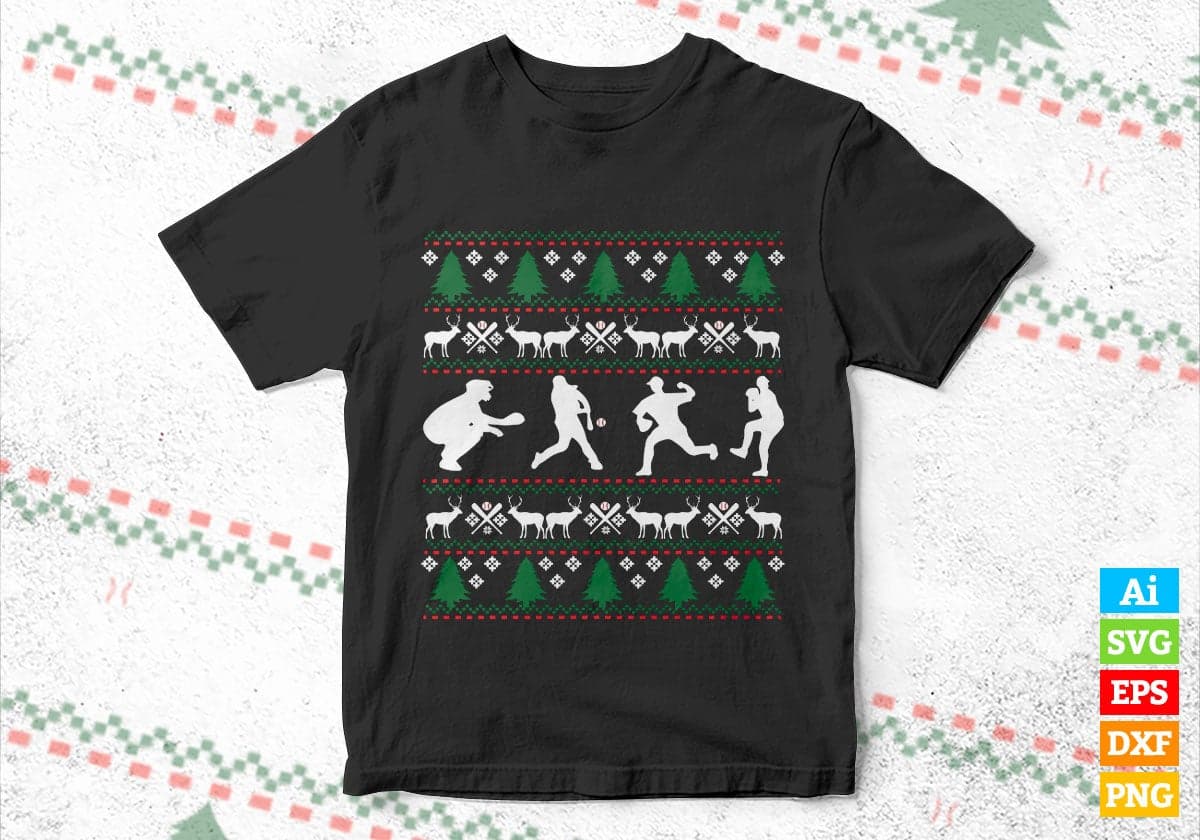 Baseball Ugly Christmas Vector T-shirt Design in Ai Svg Png Files
